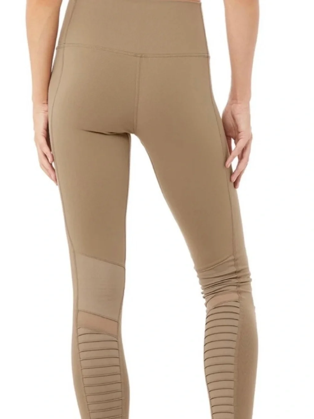 ALO Yoga Moto Gravel Glossy High-Waist Leggings - Taupe